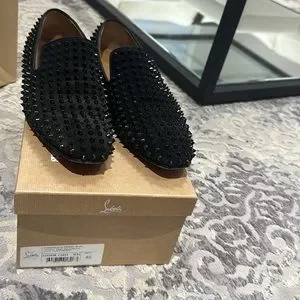 Christian Louboutin Dandelion Studded Black Leather Loafers Size 45 Shoes Box Christian Louboutin Black Patent Dandelion Spikes Loafers  main image 4